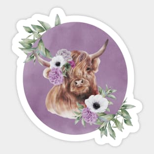 Highland Cow with Flowers Sticker